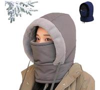 Generisch Bonnet thermique épais à doublure en peluche avec masque facial pour hommes et femmes, 3 en 1 coupe-vent, chaud, protection contre le froid, ski polaire (gris foncé)