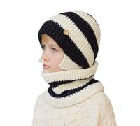 Generisch Bonnet tricoté chaud pour enfants de 4 à 10 ans - Couleur assortie - Bavoir en laine - Protection contre le froid - Pour l'extérieur, Blanc., taille unique