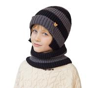 Generisch Bonnet tricoté chaud pour enfants de 4 à 10 ans - Couleur assortie - Bavoir en laine - Protection contre le froid - Pour l'extérieur, gris foncé, taille unique