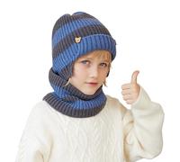 Generisch Bonnet tricoté chaud pour enfants de 4 à 10 ans - Couleur assortie - Bavoir en laine - Protection contre le froid - Pour l'extérieur, bleu, taille unique