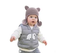Generisch Bonnet tricoté pour enfant avec oreilles d'ours - Double accessoire à pompon pour une protection d'hiver douillette lors des activités de plein air, Violet clair, S
