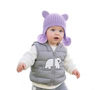 Generisch Bonnet tricoté pour enfant avec oreilles d'ours - Double accessoire à pompon pour une protection d'hiver douillette lors des activités de plein air, lilas, S