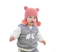 Generisch Bonnet tricoté pour enfant avec oreilles d'ours - Double accessoire à pompon pour une protection d'hiver douillette lors des activités de plein air, Rose, L