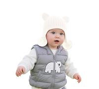 Generisch Bonnet tricoté pour enfant avec oreilles d'ours - Double accessoire à pompon pour une protection d'hiver douillette lors des activités de plein air, Blanc., M
