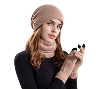 Generisch Bonnet tricoté pour homme et femme - Bonnet d'hiver chaud - Gants à bavette - Costume trois pièces - Protection d'oreille en peluche - Gants bleus pour femme - Hiver, d, taille unique