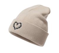 Generisch Bonnet unisexe avec broderie cœur en fil de fer barbelé - Bonnet tricoté décontracté de style gothique et Y2K - Bonnet d'hiver doux pour un look urbain, Style_j01 Beige, taille unique
