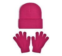 Generisch Bonnets pour filles, bonnet, bonnet d'hiver doux pour enfants, avec moufles pour garçons, et bonnet polaire pour bébé, bonnet d'hiver, bonnet en laine, bonnet pompon, rose vif, 2-8 jaar