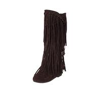 Generisch Bottes à franges pour femme, bottes de cowboy pour femme, mi-hautes, chaussures d'hiver, semelle plate, bottines tendance pour femme, couleur unie, décontractées, à enfiler, confortables