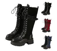 Generisch Bottes à lacets pour femme - Noir - Avec talon - Antidérapantes - En cuir - Tige large - Courtes - Bottes de neige imperméables et doublées, Noir , 43 EU