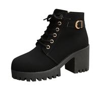 Generisch Bottes à lacets pour femme - Noir - Plateforme courte - Bottes d'hiver antidérapantes - Talon bloc - Hauteur surélevée - Pour l'extérieur et la maison - Chaussures jaunes - Chaussures