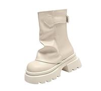 Generisch Bottes à plateforme femme gothique punk bottines femme avec talon bottes de moto talon bloc semelle profilée bottes de moto boucle bottes de combat tige courte bottes en cuir bout rond