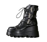 Generisch Bottes à plateforme pour femme de style gothique distinctif - Bottes à lacets avec talon compensé et boucles - Bottes extravagantes pour un look rebelle, Style Q01 noir, 35 EU