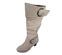 Generisch Bottes à talons pour femmes - Bottes à tige longue Bout rond Bottes au genou avec boucle Bottes au-dessus du genou Élégantes Bottes d'hiver Demi-hautes de style cow-boy Bottes de, beige, 40