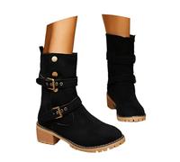 Generisch Bottes à tige moyenne pour femme avec talon bloc - Confortables - Thermiques - Chaussures de loisirs - Bottes d'hiver douces et respirantes - Bottes d'hiver élastiques pour les jours froids