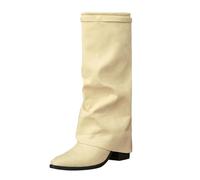 Generisch Bottes au-dessus du genou en daim pour femme | Bottes larges à bout pointu avec talon, élégantes et tendance, bottes de transition unies
