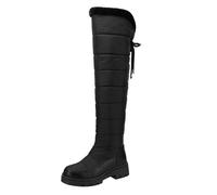 Generisch Bottes au-dessus du genou pour femme avec doublure chaude, talon plat, confortables, longues bottes d'hiver pour les activités de plein air par temps froid, Noir , 37 EU