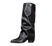 Generisch Bottes au dessus du genou pour femme avec talon Shark Boots Slouchy Bottes d'hiver Bout pointu Bottes larges Talon bloc Bottes western Bottes classiques de cowboy Bottes d'hiver chaudes pour