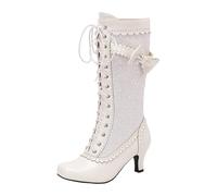 Generisch Bottes au-dessus du genou pour femme Shark Boots Commerce extérieur Grandes bottes pour femmes avec nœud papillon Talons hauts Bottes hautes, Blanc., 37 EU