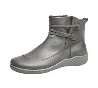 Generisch Bottes au-dessus du genou pour femme Shark Boots Femmes Casual Couleur unie Bottines à lacets Grande taille Semelle plate Basse Largeur Ouverture Cheville Bottes Courtes, gris, 40 EU