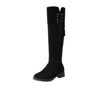 Generisch Bottes chaudes à pompons pour femme - Bottes hautes épaisses pour grands étudiants avec semelle antidérapante et fermeture éclair robuste, Noir , 39 EU