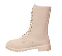 Generisch Bottes classiques pour femme Automne Nouveau confortable Bout rond Côté Fermeture éclair Mi-veau Bottes plates Talon épais Bottines, beige, 39 EU