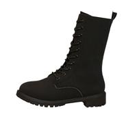 Generisch Bottes classiques pour femme Automne Nouveau confortable Bout rond Côté Fermeture éclair Mi-veau Bottes plates Talon épais Bottines, Noir , 41 EU