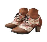 Generisch Bottes courtes pour femme avec talon bloc en polyuréthane - Bottes d'hiver rétro imprimées - Bottes d'équitation western - Bottes classiques, kaki, 43 EU