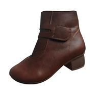 Generisch Bottes courtes pour femme - Talon épais - Bout rond - Semelle souple - Bottes en cuir souple et polyvalentes - Bottes d'hiver, marron, 39 EU