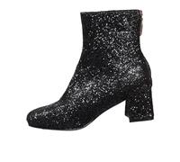 Generisch Bottes courtes pour femme - Talon moyen - Bottes courtes avec fermeture éclair - Bottes western rétro - Bottines élégantes - En cuir rigide - Légères - À lacets - Pour l'extérieur, Noir , 39