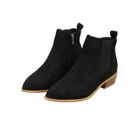 Generisch Bottes de cheville d'hiver pour femmes, en daim, doublées de fausse fourrure, imperméables, résistantes au glissement, talons bloc, bout rond, beige, Noir , 41 EU