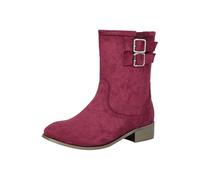 Generisch Bottes de cheville pour femme avec talon bloc - Bottines courtes chaudes pour l'automne et l'hiver - Bottes de randonnée décontractées - Bottes d'hiver confortables, Bordeaux, 36 EU