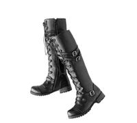 Generisch Bottes de combat gothiques rétro pour femme avec boucles - Talon robuste pour les aventures stylées, Noir , 38 EU