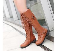 Generisch Bottes de combat gothiques rétro pour femme avec boucles - Talon robuste pour les aventures stylées, jaune, 41 EU