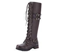 Generisch Bottes de combat gothiques rétro pour femme avec boucles - Talon robuste pour les aventures stylées, marron, 39 EU