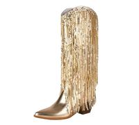 Generisch Bottes de cowboy pour femme avec franges, bottines à paillettes pour femme - Bottes de western scintillantes - Bottes de fête tendance - Bottes mi-hautes à franges - Antidérapantes, or, 36