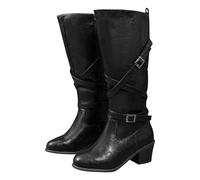 Generisch Bottes de cowboy pour femme - Bottes western décontractées - Doublure chaude - Bottes d'équitation - Bottes d'hiver longues - Bottes de transition avec talon bas, Noir , 43 EU