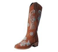 Generisch Bottes de cowboy pour femme - Bottes western hautes - Bottes longues en cuir - Forme pointue - Bottes de cowboy pour femme - Bottes de cowgirl - Bottes de chevalier - Bottes plates rétro