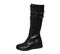Generisch Bottes de cowboy pour femme - Bottines moyennes à lacets pour femme - En cuir - Bottines à enfiler tendance - Douces et confortables - Antidérapantes - Élégantes - Bottes de trekking - Usure