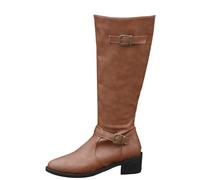 Generisch Bottes de cowboy pour femme - En cuir - Avec talon - Bottes longues avec boucle de ceinture - Bottes western - Bottes longues - Bottes d'hiver - Bottes de transition confortables pour femme