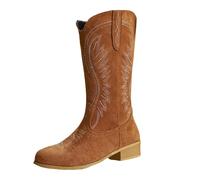 Generisch Bottes de cowboy pour femme - Talon bloc - En cuir synthétique - Broderie jacquard - Bottes western longues - Bottes vintage élégantes pour femme, café, 39 EU