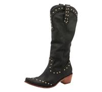 Generisch Bottes de cowboy rétro en cuir synthétique pour femme - Style gladiateur occidental - Bottes de motard - Bottes de chevalier - Bout pointu - Couleur unie - Bottes longues - Bottes pour femme