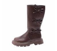 Generisch Bottes de mode élégantes pour fille en polaire chaude, bottes longues pour enfants de style britannique avec nœud pour tout le monde, marron, 35 EU