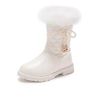 Generisch Bottes de neige avec semelle plateforme, antidérapantes, chaudes, confortables, unies, nœud et fermeture éclair latérale, bottes d'hiver robustes pour femme pour les jours froids (blanc