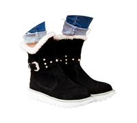 Generisch Bottes de neige chaudes pour femme Automne Hiver Loisirs Daim Talon plat Hauteur de tige moyenne Bottes de cheville confortables à enfiler Chaussures d'extérieur Bottines, 02 noir., 41 EU