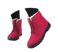 Generisch Bottes de neige courtes pour femme - Aspect daim - Semelle plateforme - Antidérapantes - Chaudes - Hauteur de la cheville - À lacets - Pour les jours froids, rouge, 40.5 EU