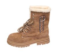 Generisch Bottes de neige d'hiver 2025 à talon bas à talon carré pour femmes en Europe Amérique ainsi que velours avec sangle avant épaisse et lacets ronds pour femme, marron, 40 EU