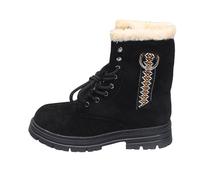 Generisch Bottes de neige d'hiver 2025 à talon bas à talon carré pour femmes en Europe Amérique ainsi que velours avec sangle avant épaisse et lacets ronds pour femme, Noir , 37 EU