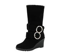 Generisch Bottes de neige d'hiver pour femme avec boucle de ceinture - Design à tête ronde - Pour les jours froids - Technologie de talon confortable, Noir , 38 EU