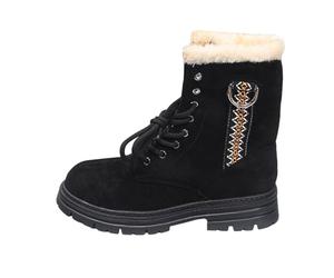 Generisch Bottes de neige d'hiver pour femme avec talon bas, forme carrée, sangle avant en velours, bout rond, bottines tendance pour l'Europe et l'Amérique