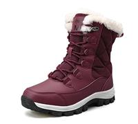 Generisch Bottes de neige d'hiver pour femme, longueur mollet, avec lacets, doublées, chaudes, confortables, pour les promenades en plein air, la randonnée, les loisirs, semelle profilée robuste
